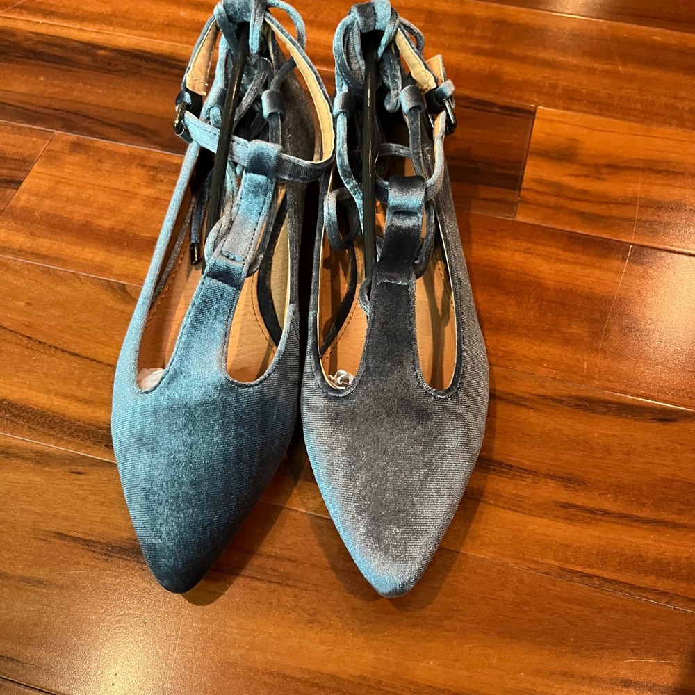 Velvet Ballet Shoe Lace Up Yoki Urban-80 Strappy Flats Pointed Toe Gray New 7